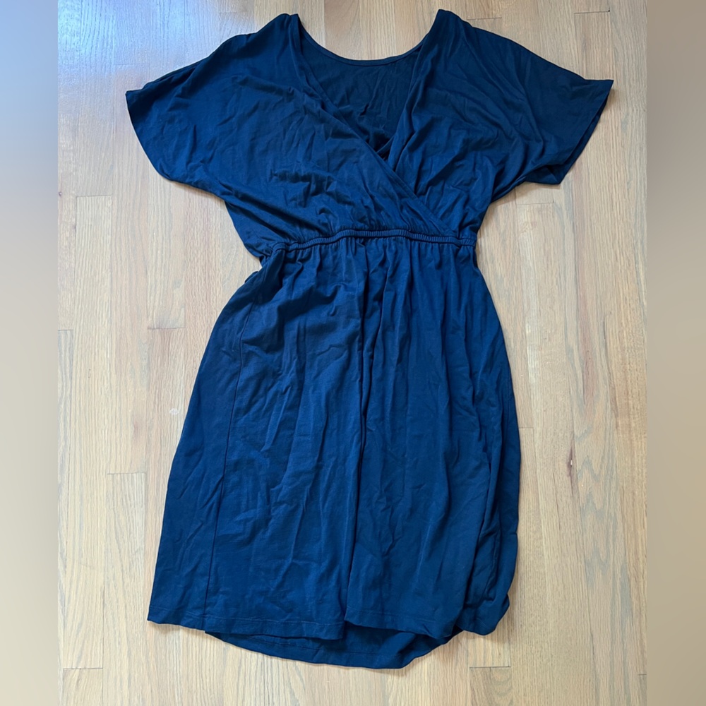 Wool& Wooland Navy Blue Light Brooklyn Wrap Dress Reversible Merino M Long